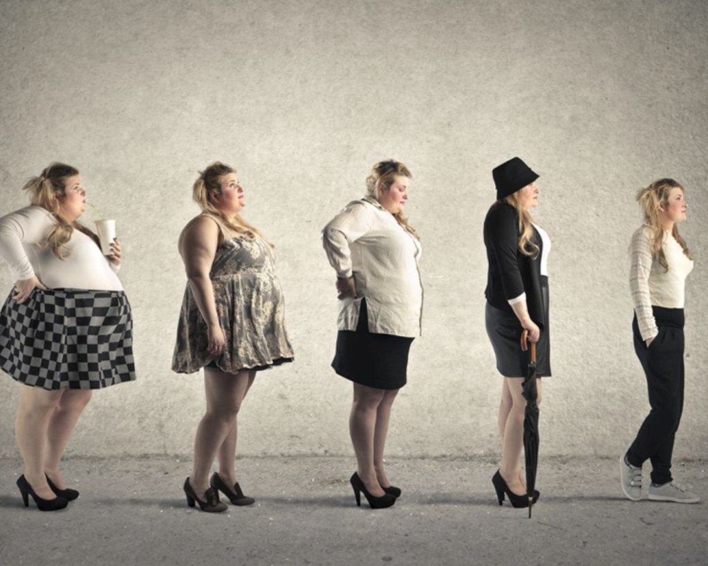 Weight loss progression and body transformation stages for women