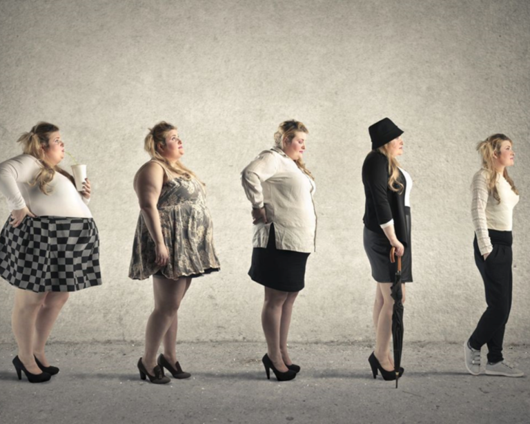 Weight loss progression and body transformation stages for women